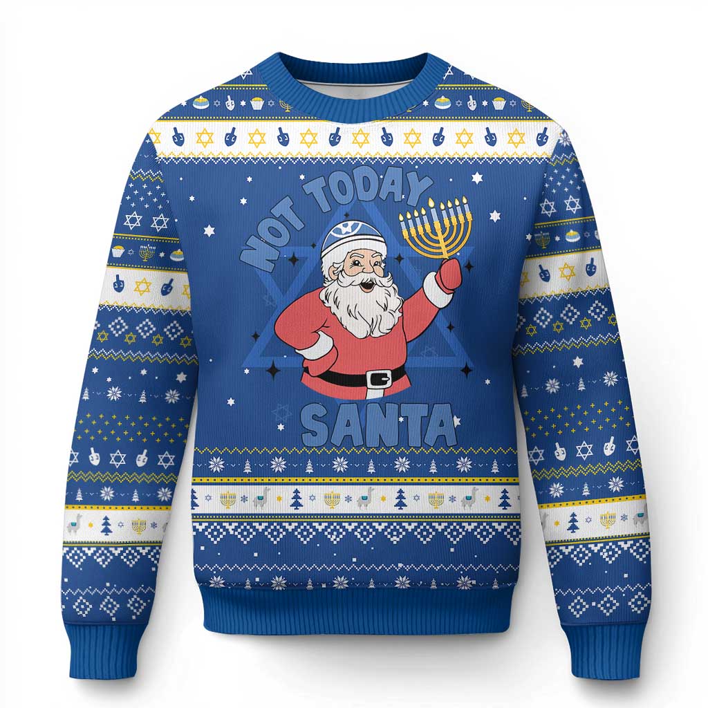 Not Today Santa Hanukkah Ugly Sweater Chanukah Jewish Festival Jew TS02 Blue White Print Your Wear
