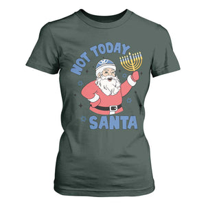 Santa Hanukkah T Shirt For Women Not Today Santa Chanukah Jewish Festival Jew TS02 Dark Forest Green Print Your Wear