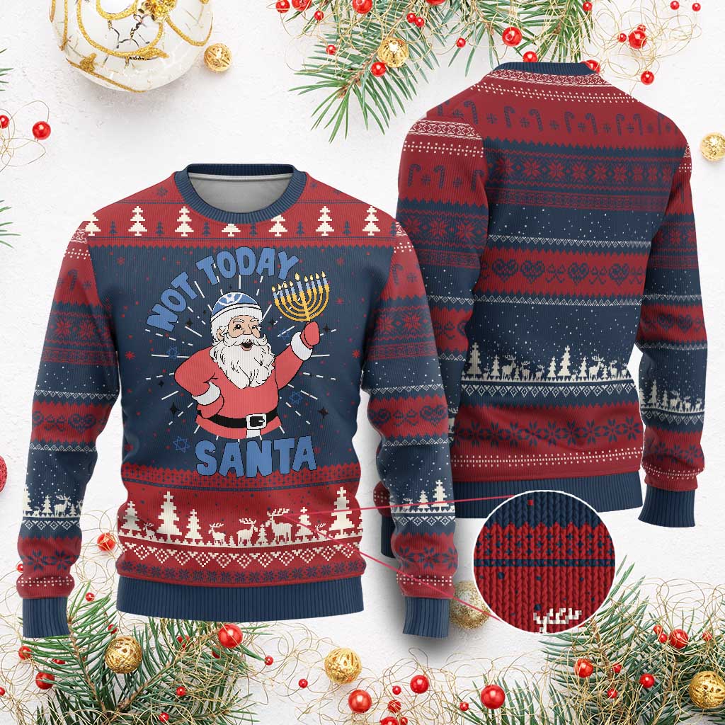 Santa Hanukkah Ugly Christmas Sweater Not Today Santa Chanukah Jewish Festival Jew TS02 Burgundy Print Your Wear