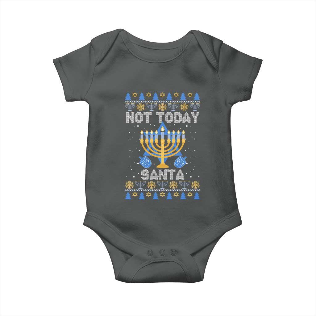 Ugly Sweater Hanukkah Baby Onesie Not Today Santa Chanukah Jewish Festival Jew TS02 Dark Heather Print Your Wear