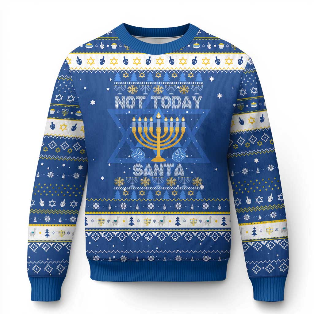 Not Today Santa Hanukkah Ugly Sweater Not Today Santa Chanukah Jewish Festival Jew TS02 Blue White Print Your Wear