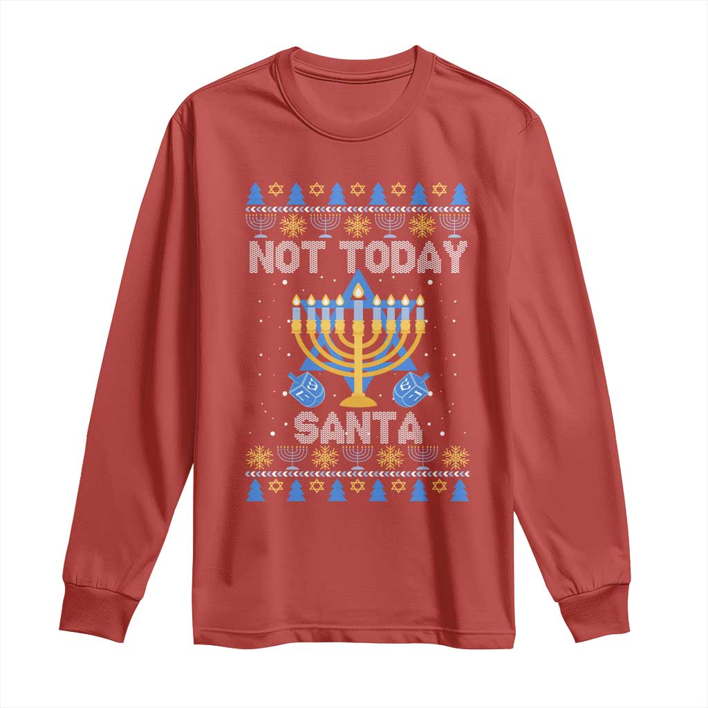 Ugly Sweater Hanukkah Long Sleeve Shirt Not Today Santa Chanukah Jewish Festival Jew TS02 Red Print Your Wear