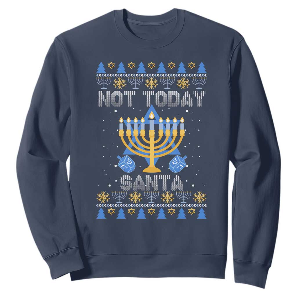 Ugly Hanukkah Sweatshirt Not Today Santa Chanukah Jewish Festival Jew Ugly Hanukkah TS02 Navy Printyourwear