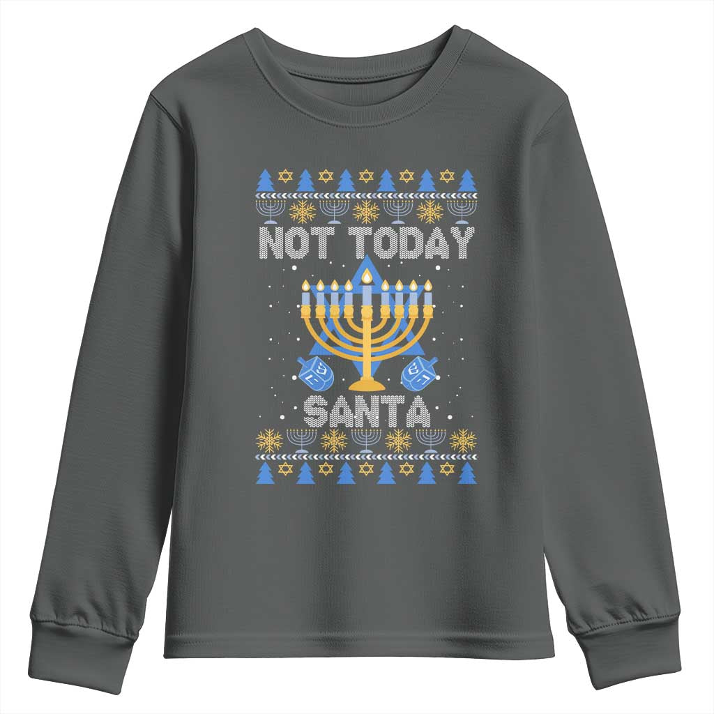 Ugly Sweater Hanukkah Youth Sweatshirt Not Today Santa Chanukah Jewish Festival Jew TS02 Dark Heather Print Your Wear