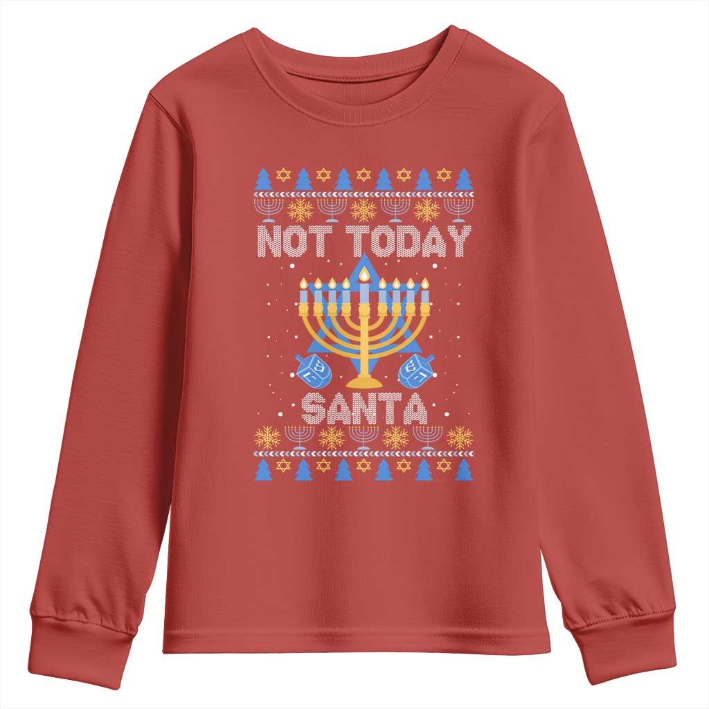 Ugly Sweater Hanukkah Youth Sweatshirt Not Today Santa Chanukah Jewish Festival Jew TS02 Red Print Your Wear