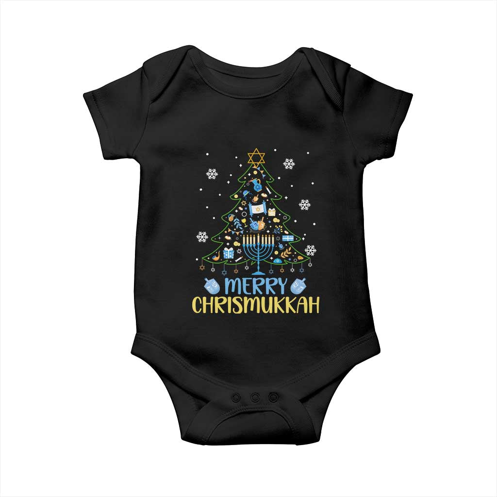Christmas Hanukkah Baby Onesie Merry Christmukkah Jewish Christmas Tree Chanukah TS02 Black Print Your Wear