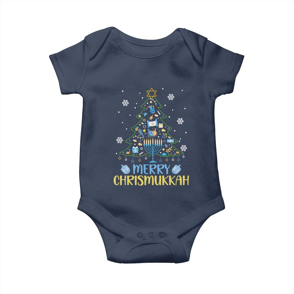 Christmas Hanukkah Baby Onesie Merry Christmukkah Jewish Christmas Tree Chanukah TS02 Navy Print Your Wear