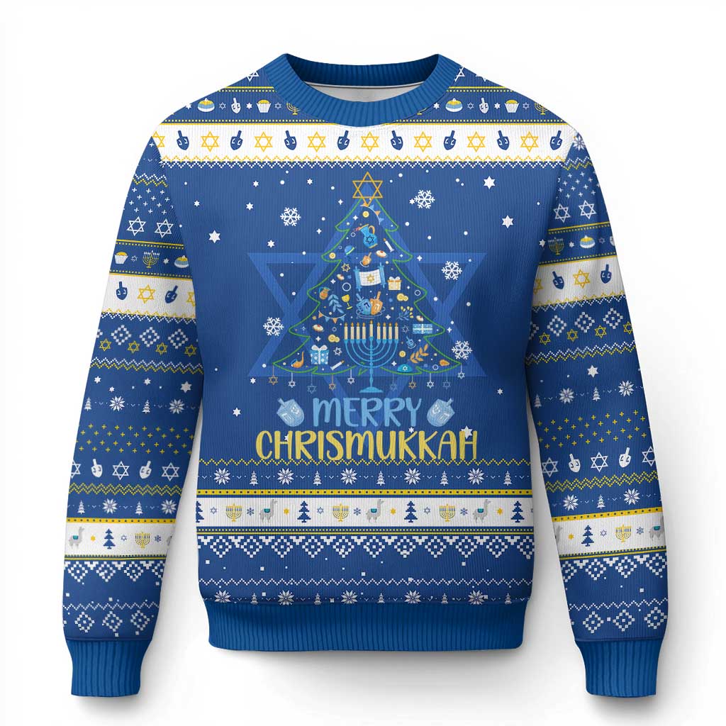 Merry Chrismukkah Hanukkah Ugly Sweater Jewish Christmas Tree Chanukah TS02 Blue White Print Your Wear
