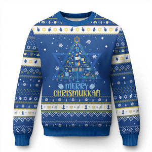Merry Chrismukkah Hanukkah Ugly Sweater Jewish Christmas Tree Chanukah TS02 Blue White Print Your Wear