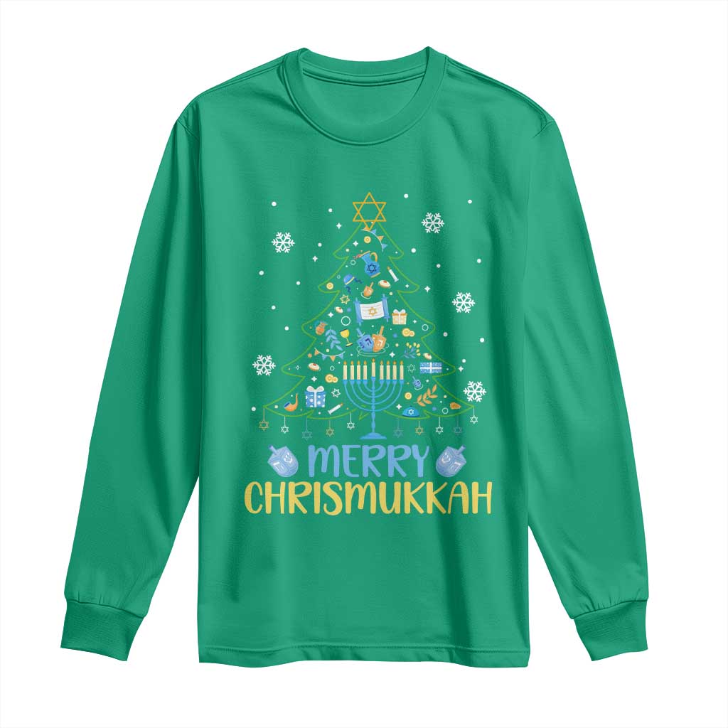 Christmas Hanukkah Long Sleeve Shirt Merry Christmukkah Jewish Christmas Tree Chanukah TS02 Irish Green Print Your Wear
