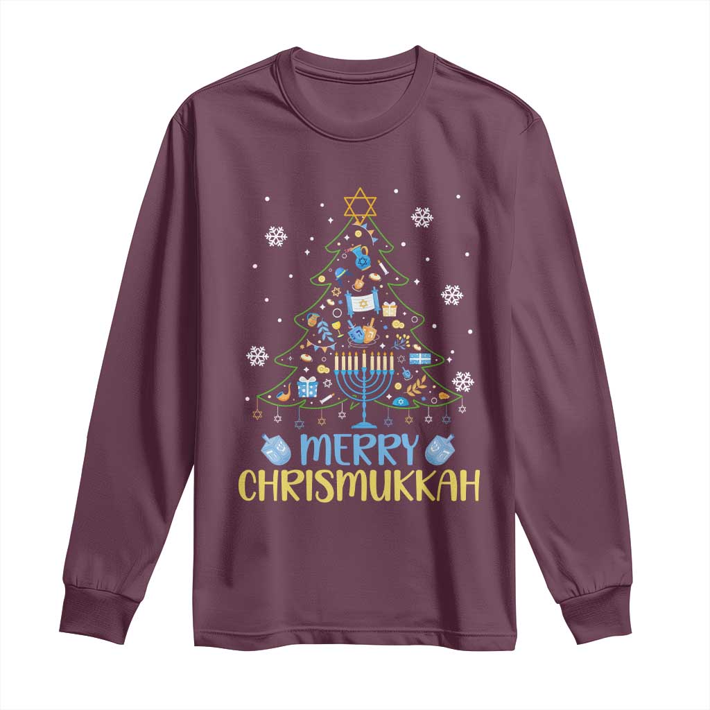 Christmas Hanukkah Long Sleeve Shirt Merry Christmukkah Jewish Christmas Tree Chanukah TS02 Maroon Print Your Wear