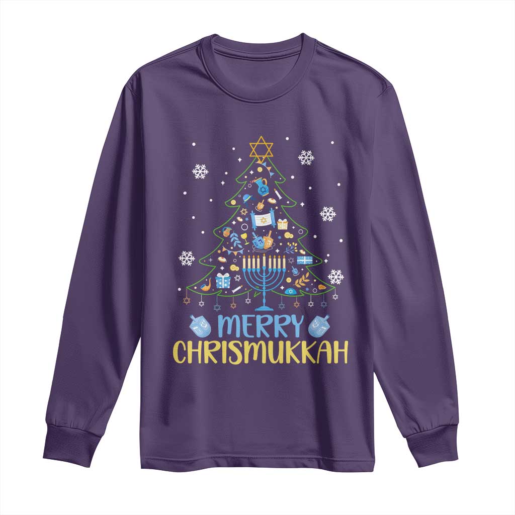 Christmas Hanukkah Long Sleeve Shirt Merry Christmukkah Jewish Christmas Tree Chanukah TS02 Purple Print Your Wear