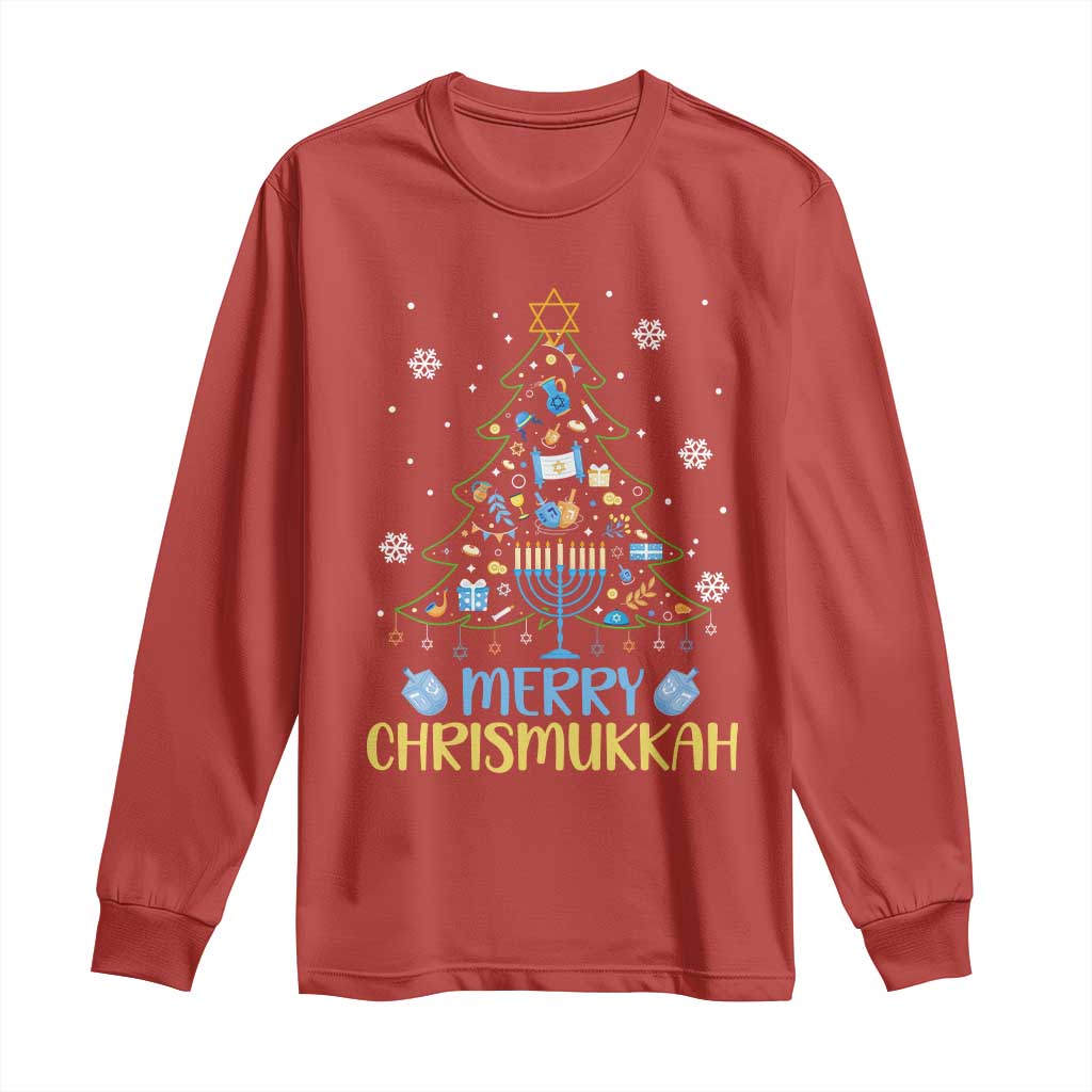 Christmas Hanukkah Long Sleeve Shirt Merry Christmukkah Jewish Christmas Tree Chanukah TS02 Red Print Your Wear