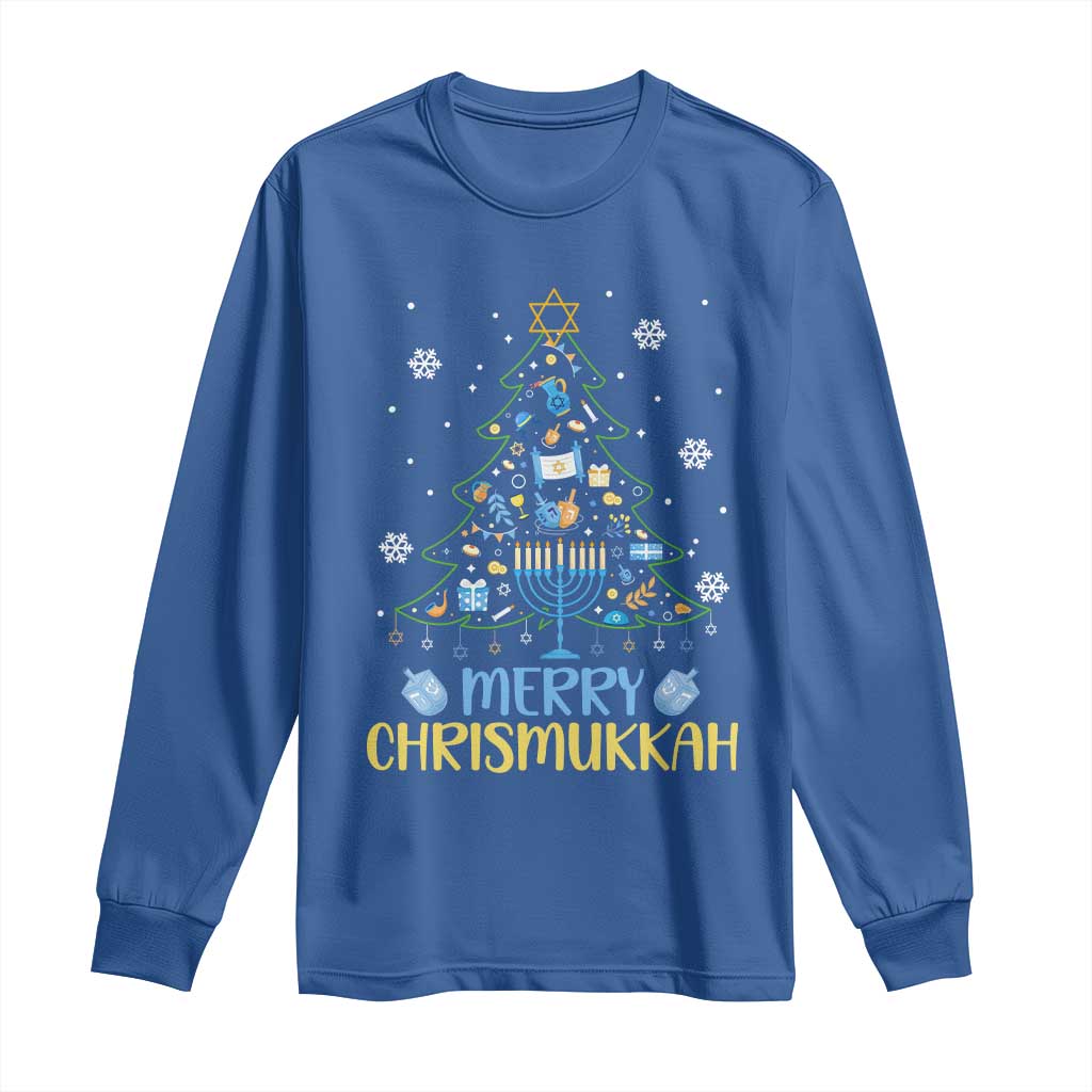Christmas Hanukkah Long Sleeve Shirt Merry Christmukkah Jewish Christmas Tree Chanukah TS02 Royal Blue Print Your Wear