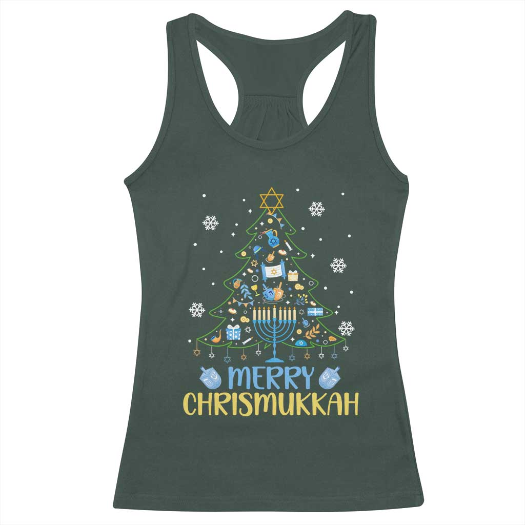 Christmas Hanukkah Racerback Tank Top Merry Christmukkah Jewish Christmas Tree Chanukah TS02 Dark Forest Green Print Your Wear