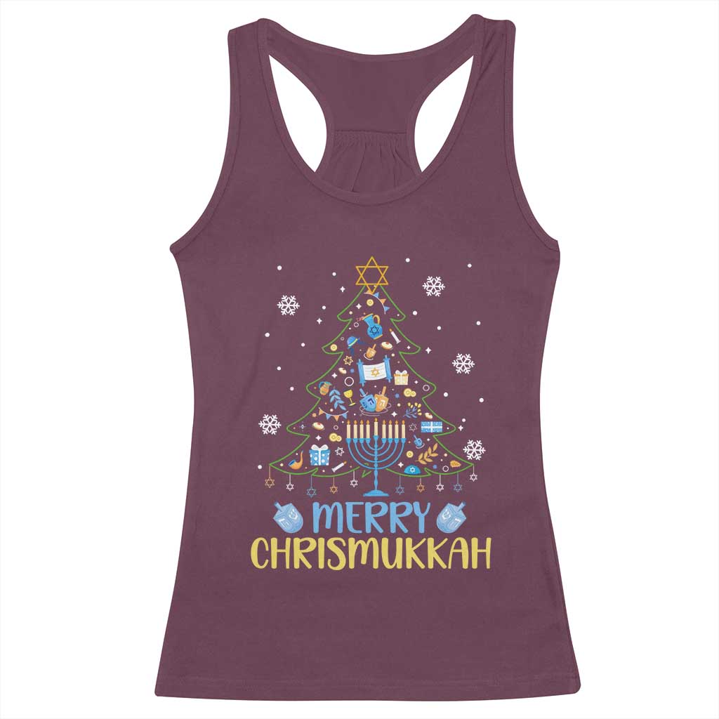 Christmas Hanukkah Racerback Tank Top Merry Christmukkah Jewish Christmas Tree Chanukah TS02 Maroon Print Your Wear