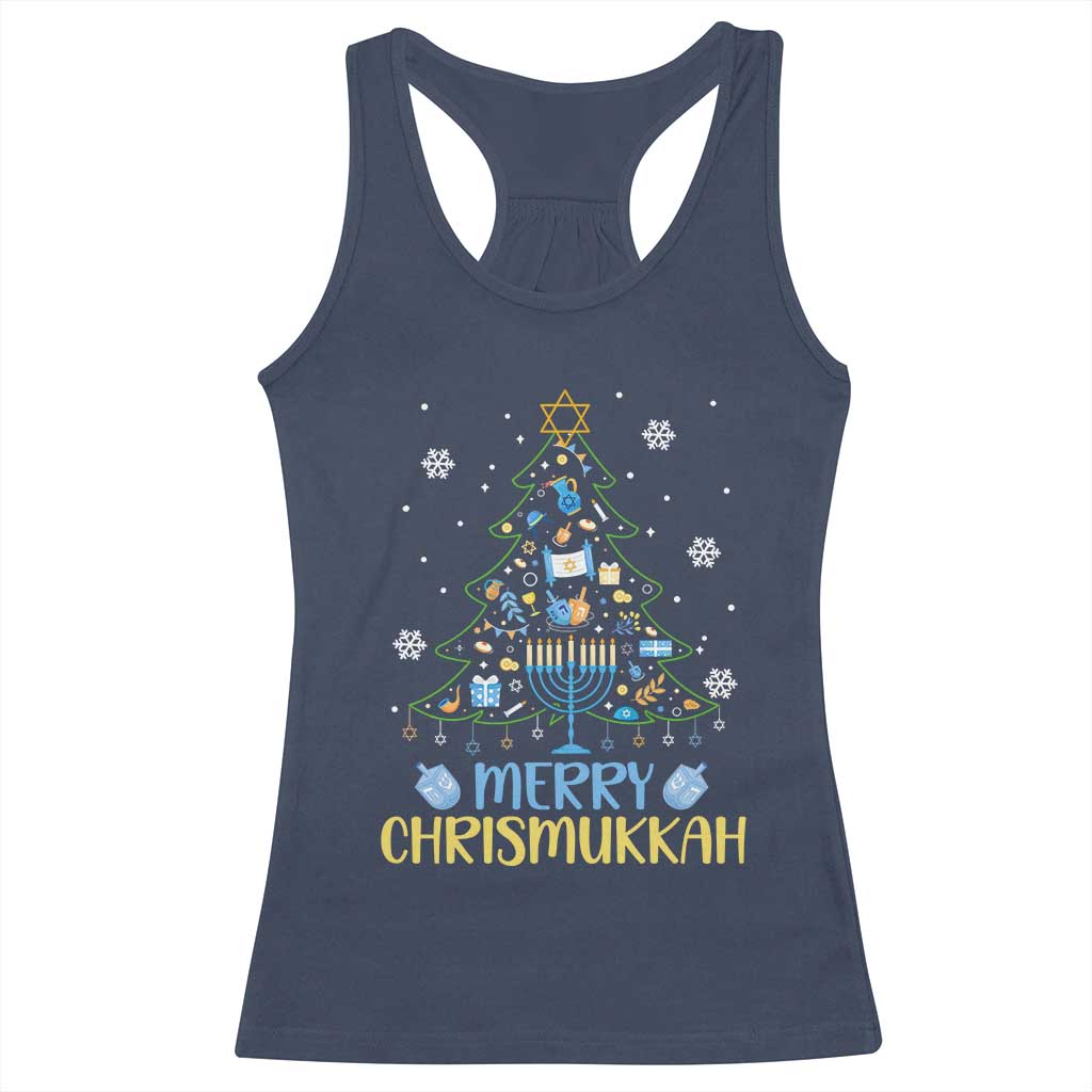Christmas Hanukkah Racerback Tank Top Merry Christmukkah Jewish Christmas Tree Chanukah TS02 Navy Print Your Wear