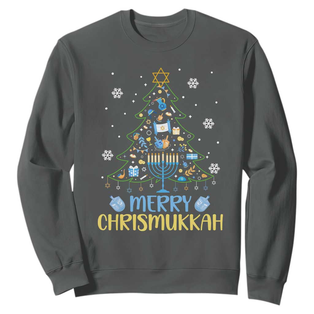 Christmas Hanukkah Sweatshirt Merry Christmukkah Jewish Christmas Tree Chanukah Hanukkah TS02 Dark Heather Printyourwear