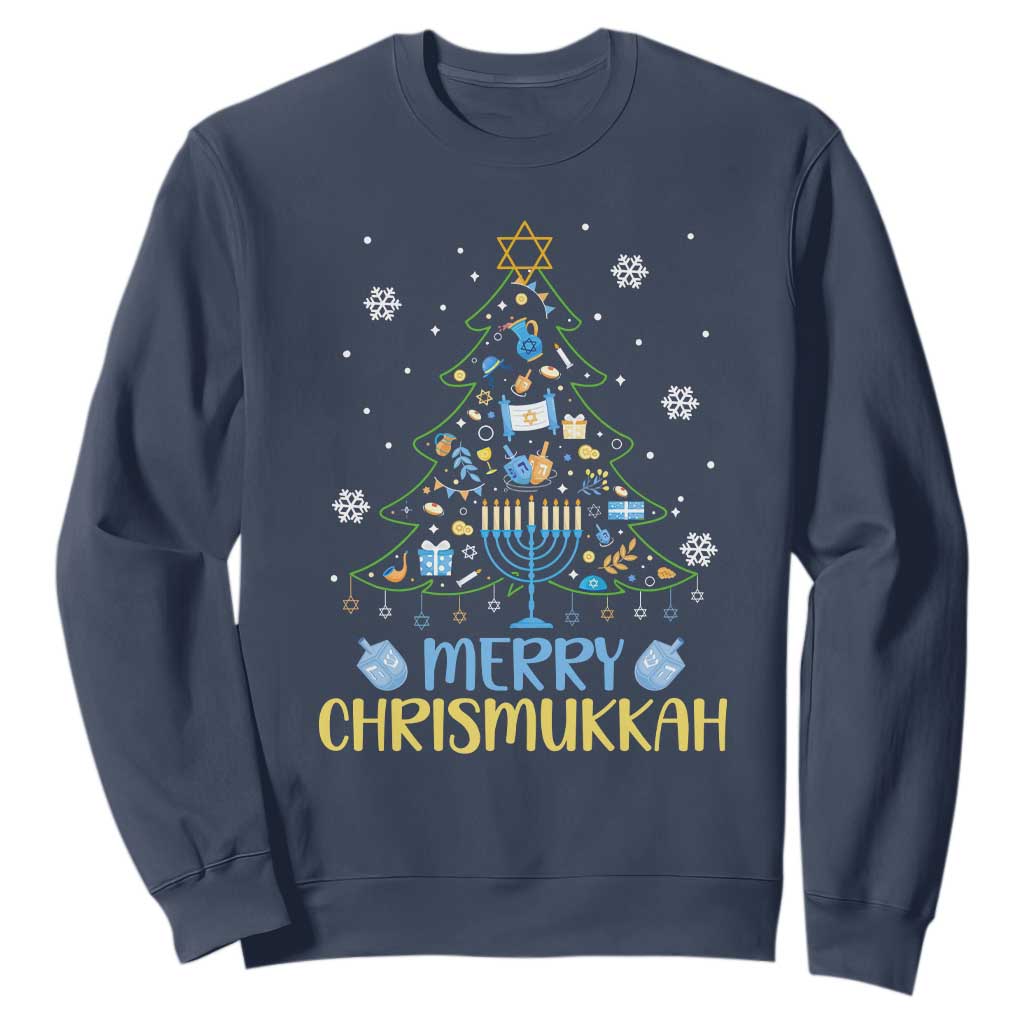 Christmas Hanukkah Sweatshirt Merry Christmukkah Jewish Christmas Tree Chanukah Hanukkah TS02 Navy Printyourwear
