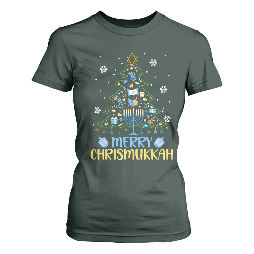 Christmas Hanukkah T Shirt For Women Merry Christmukkah Jewish Christmas Tree Chanukah TS02 Dark Forest Green Print Your Wear