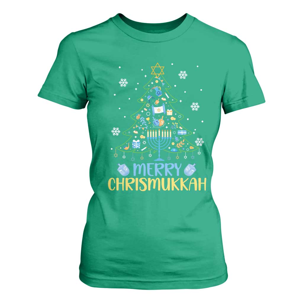Christmas Hanukkah T Shirt For Women Merry Christmukkah Jewish Christmas Tree Chanukah TS02 Irish Green Print Your Wear