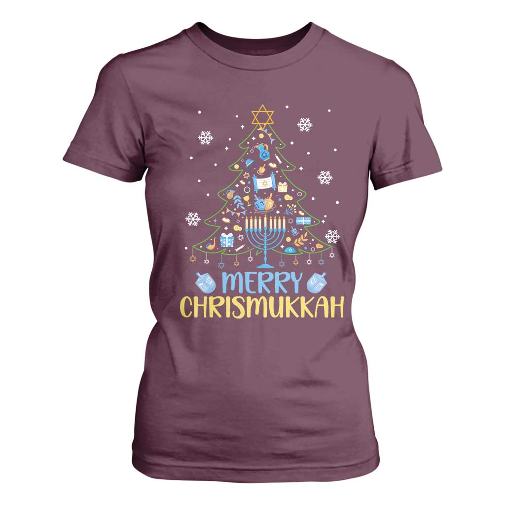 Christmas Hanukkah T Shirt For Women Merry Christmukkah Jewish Christmas Tree Chanukah TS02 Maroon Print Your Wear