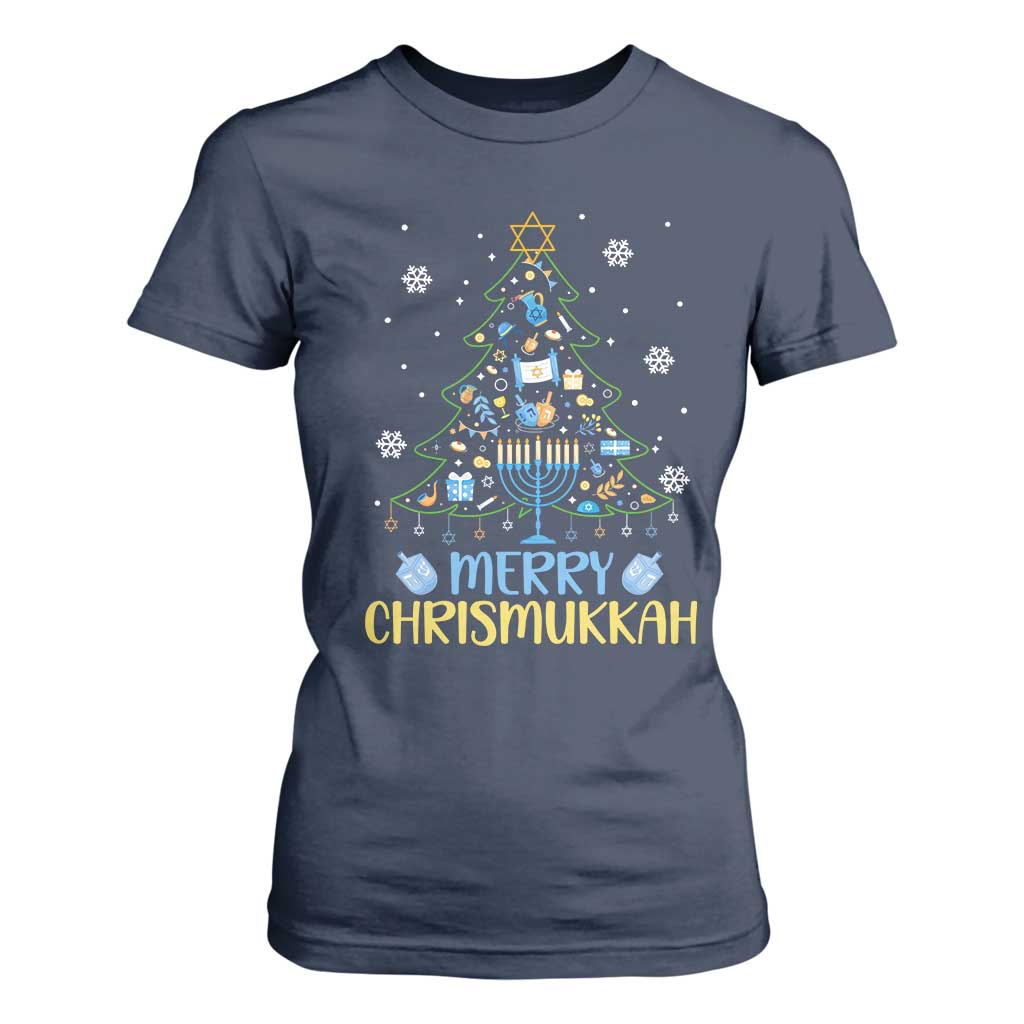 Christmas Hanukkah T Shirt For Women Merry Christmukkah Jewish Christmas Tree Chanukah TS02 Navy Print Your Wear