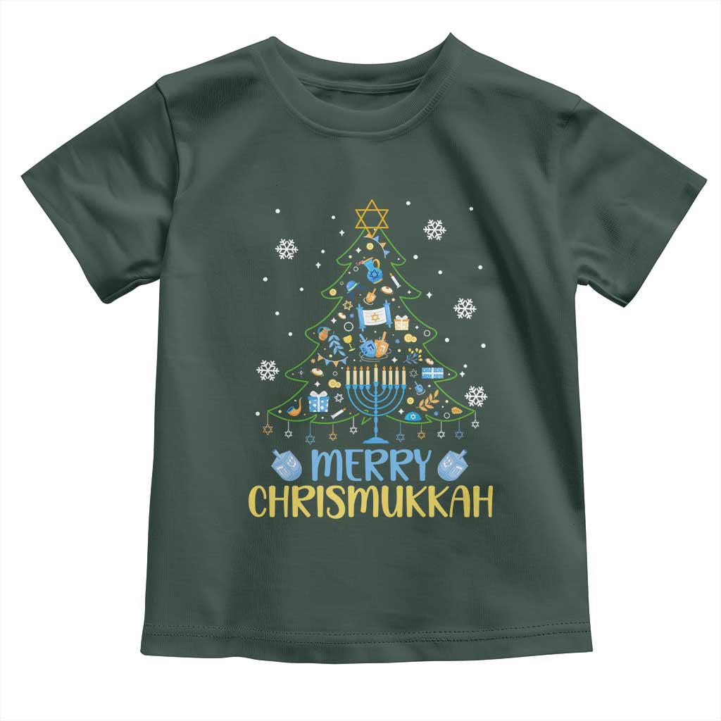 Christmas Hanukkah Toddler T Shirt Merry Christmukkah Jewish Christmas Tree Chanukah TS02 Dark Forest Green Print Your Wear