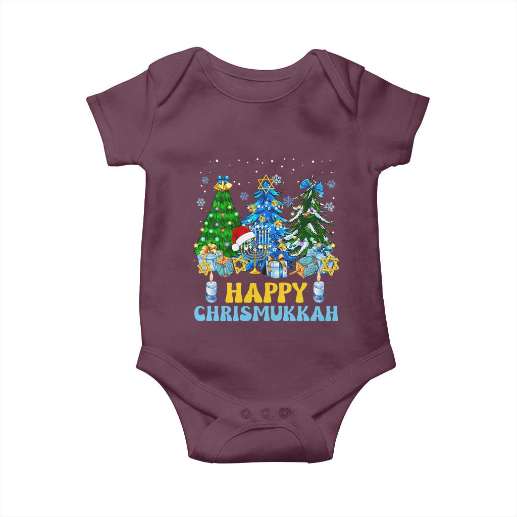 Christmas Hanukkah Baby Onesie Merry Christmukkah Jewish Christmas Trees Chanukah TS02 Maroon Print Your Wear