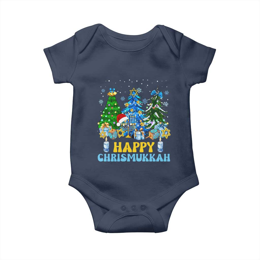 Christmas Hanukkah Baby Onesie Merry Christmukkah Jewish Christmas Trees Chanukah TS02 Navy Print Your Wear