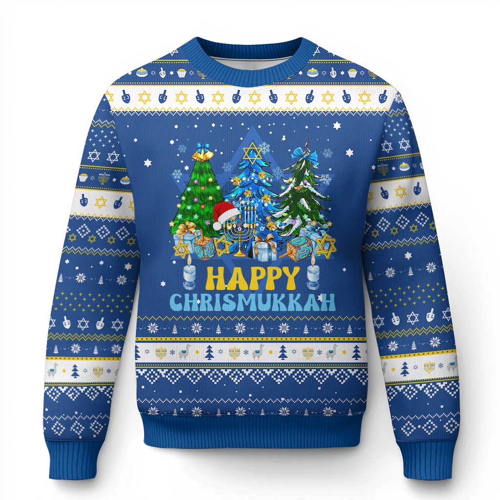 Merry Chrismukkah Hanukkah Ugly Sweater Jewish Christmas Trees Chanukah TS02 Blue White Print Your Wear