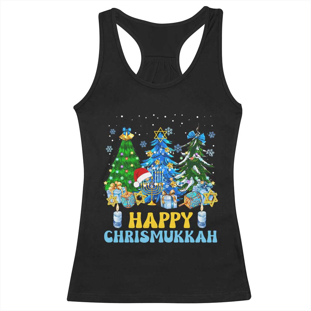Christmas Hanukkah Racerback Tank Top Merry Christmukkah Jewish Christmas Trees Chanukah TS02 Black Print Your Wear