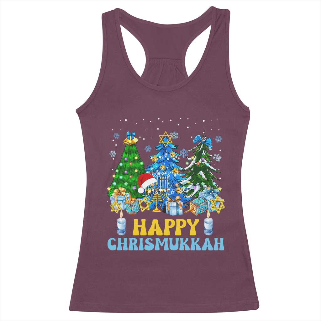 Christmas Hanukkah Racerback Tank Top Merry Christmukkah Jewish Christmas Trees Chanukah TS02 Maroon Print Your Wear