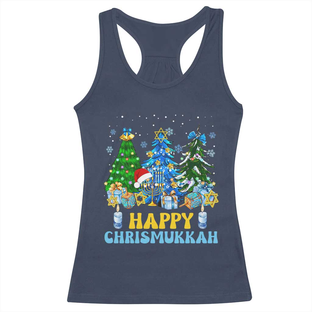 Christmas Hanukkah Racerback Tank Top Merry Christmukkah Jewish Christmas Trees Chanukah TS02 Navy Print Your Wear