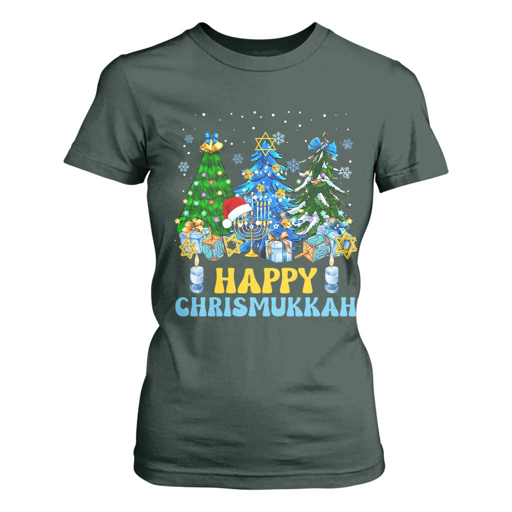 Christmas Hanukkah T Shirt For Women Merry Christmukkah Jewish Christmas Trees Chanukah TS02 Dark Forest Green Print Your Wear