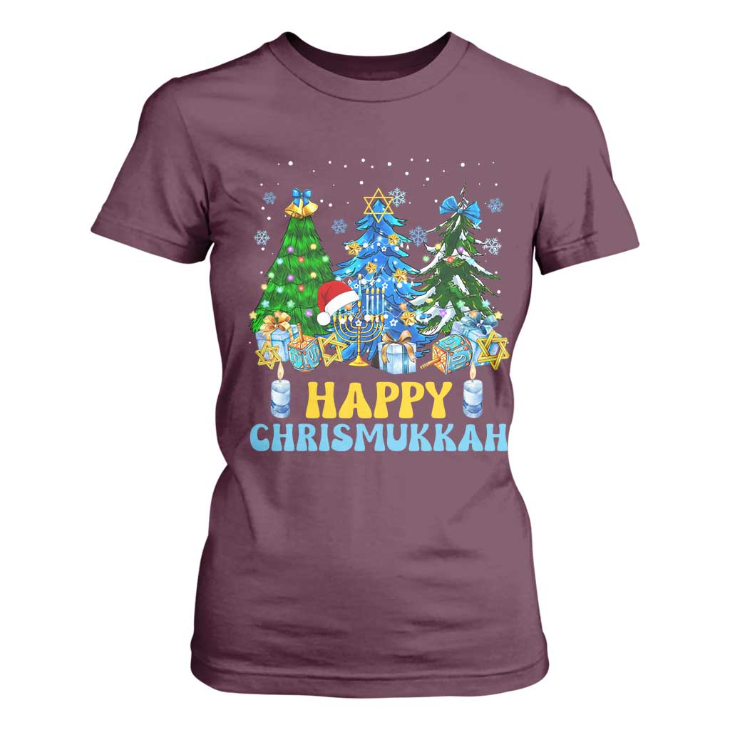 Christmas Hanukkah T Shirt For Women Merry Christmukkah Jewish Christmas Trees Chanukah TS02 Maroon Print Your Wear