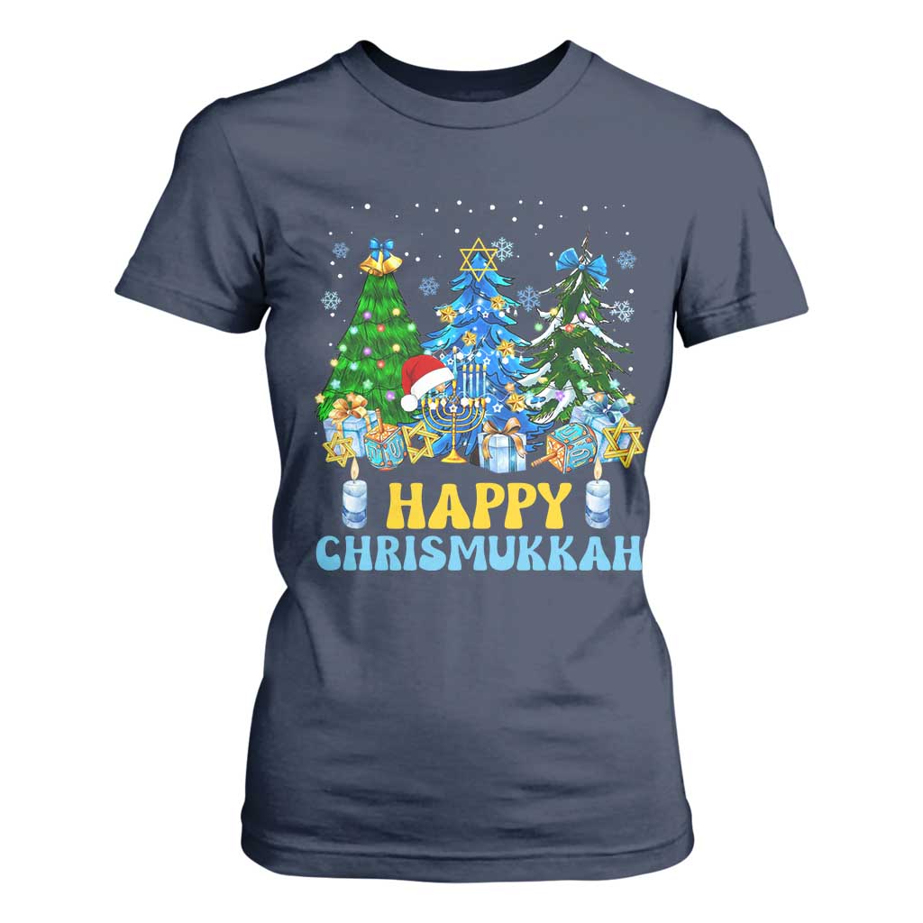 Christmas Hanukkah T Shirt For Women Merry Christmukkah Jewish Christmas Trees Chanukah TS02 Navy Print Your Wear