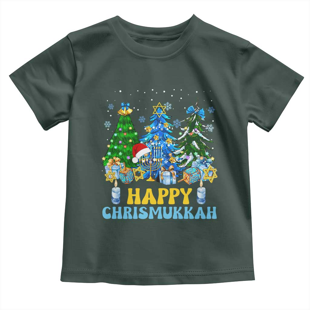 Christmas Hanukkah Toddler T Shirt Merry Christmukkah Jewish Christmas Trees Chanukah TS02 Dark Forest Green Print Your Wear