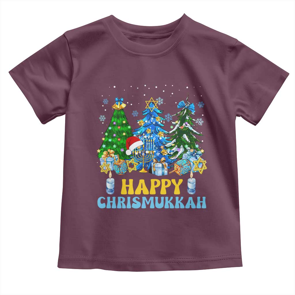 Christmas Hanukkah Toddler T Shirt Merry Christmukkah Jewish Christmas Trees Chanukah TS02 Maroon Print Your Wear