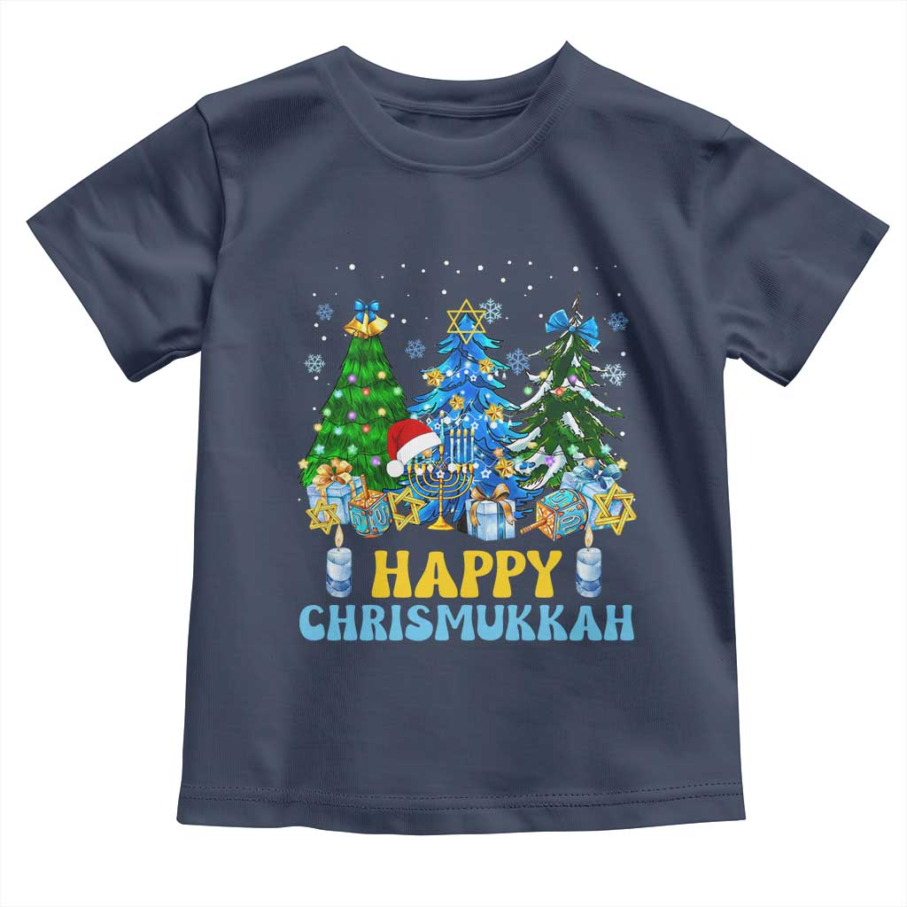 Christmas Hanukkah Toddler T Shirt Merry Christmukkah Jewish Christmas Trees Chanukah TS02 Navy Print Your Wear
