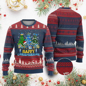 Christmas Hanukkah Ugly Christmas Sweater Merry Christmukkah Jewish Christmas Trees Chanukah TS02 Burgundy Print Your Wear