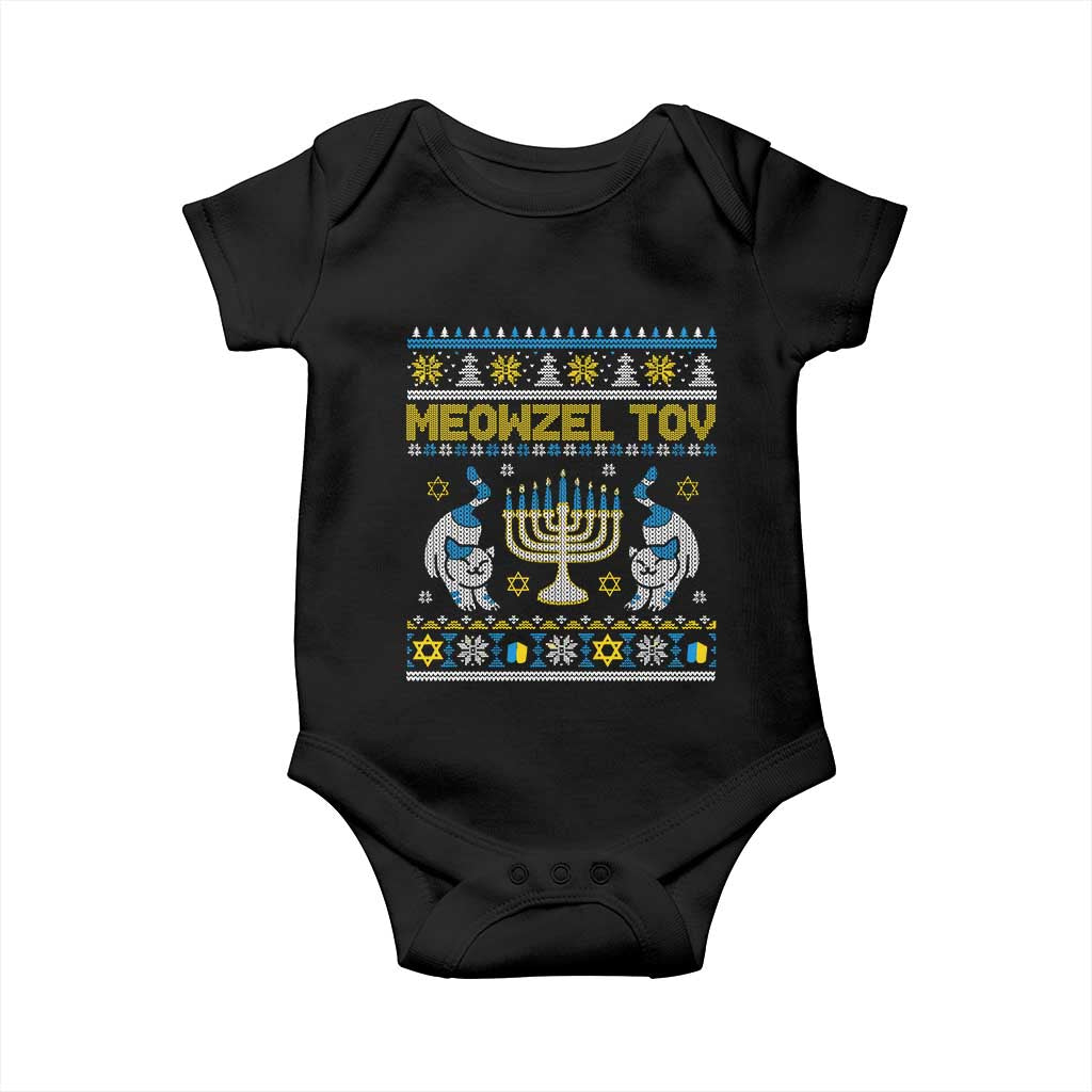 Funny Hanukkah Cat Baby Onesie Meowzel Tov Chanukah Jewish Ugly Sweater Hanukkah TS02 Black Print Your Wear
