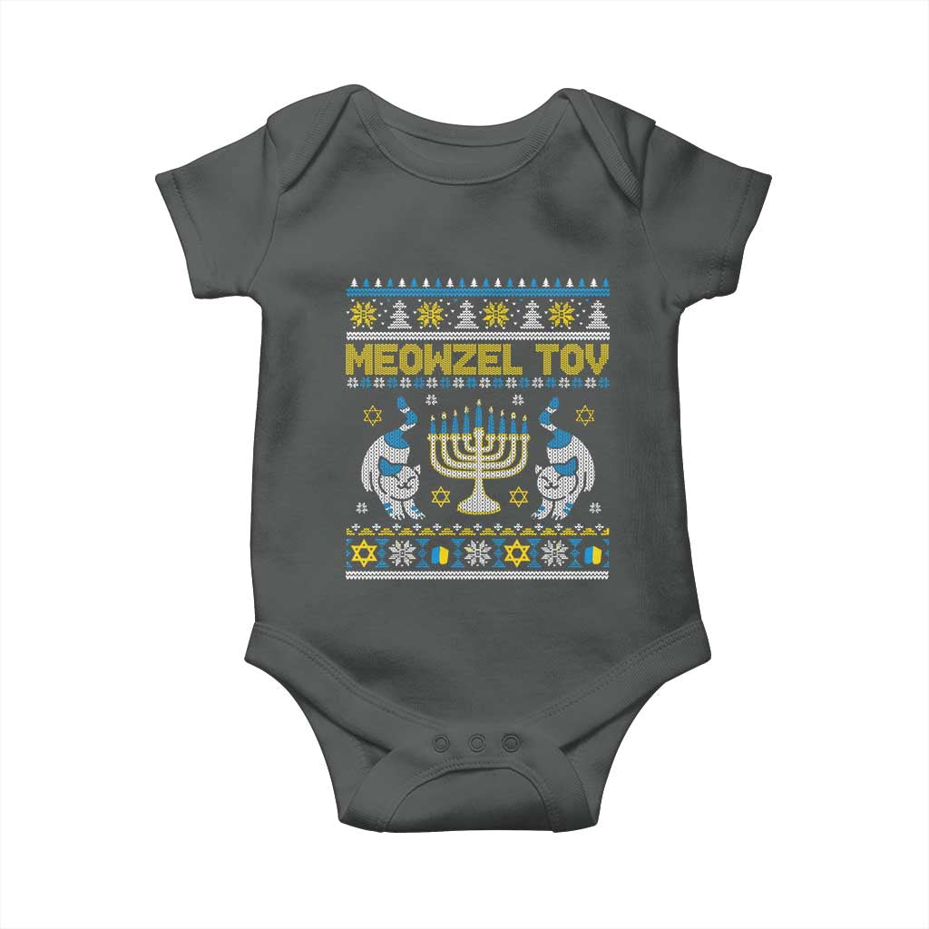 Funny Hanukkah Cat Baby Onesie Meowzel Tov Chanukah Jewish Ugly Sweater Hanukkah TS02 Dark Heather Print Your Wear