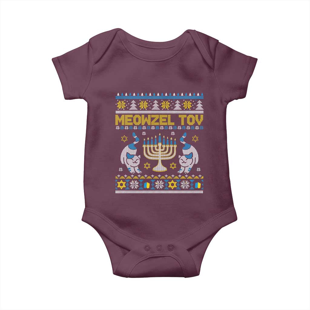 Funny Hanukkah Cat Baby Onesie Meowzel Tov Chanukah Jewish Ugly Sweater Hanukkah TS02 Maroon Print Your Wear