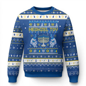 Funny Cat Hanukkah Ugly Sweater Meowzel Tov Chanukah Jewish TS02 Blue White Print Your Wear