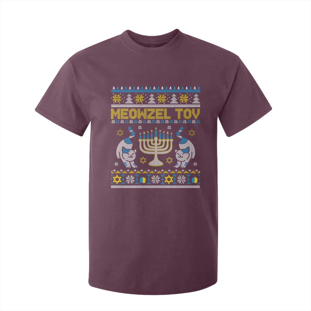 Funny Hanukkah Cat T Shirt For Kid Meowzel Tov Chanukah Jewish Ugly Sweater Hanukkah TS02 Maroon Print Your Wear
