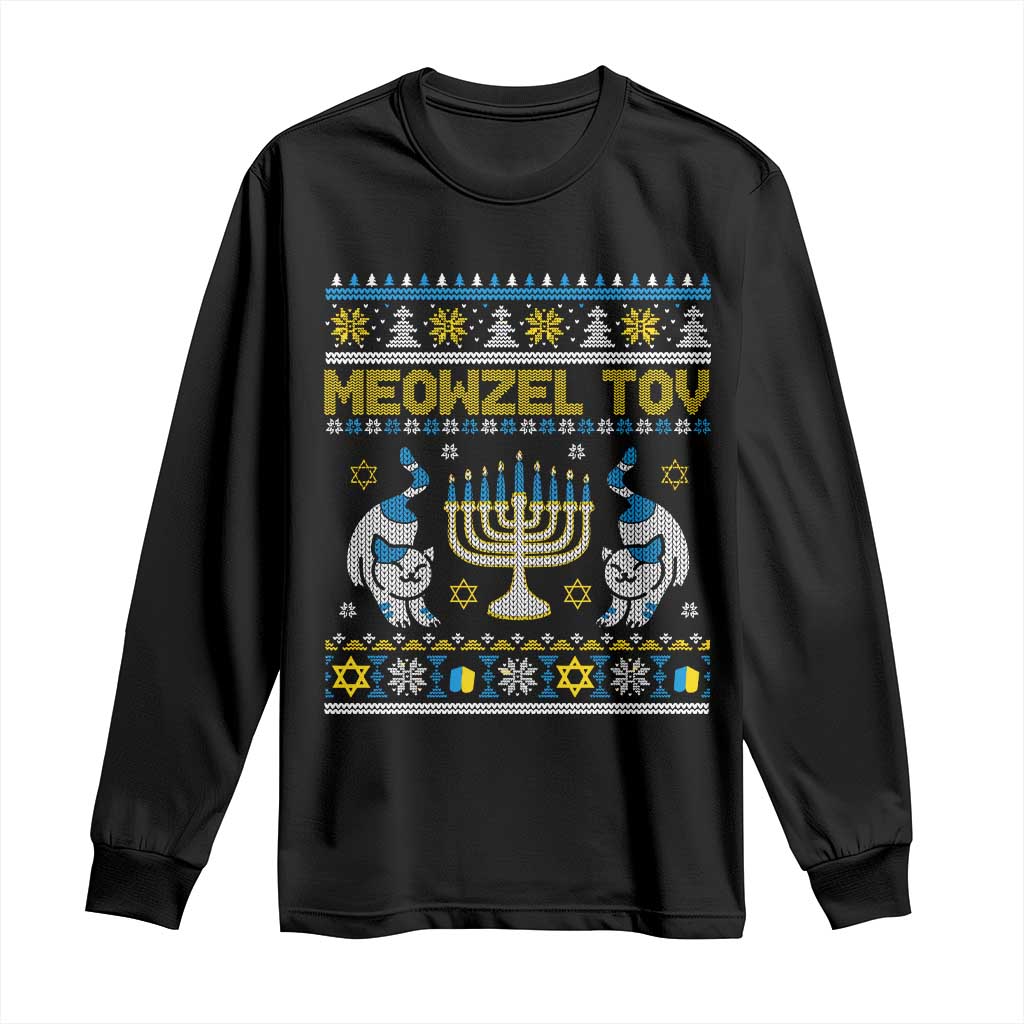 Funny Hanukkah Cat Long Sleeve Shirt Meowzel Tov Chanukah Jewish Ugly Sweater Hanukkah TS02 Black Print Your Wear