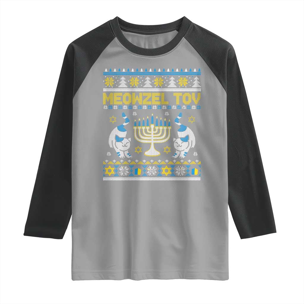 Funny Hanukkah Cat Raglan Shirt Meowzel Tov Chanukah Jewish Ugly Sweater Hanukkah TS02 Sport Gray Black Print Your Wear