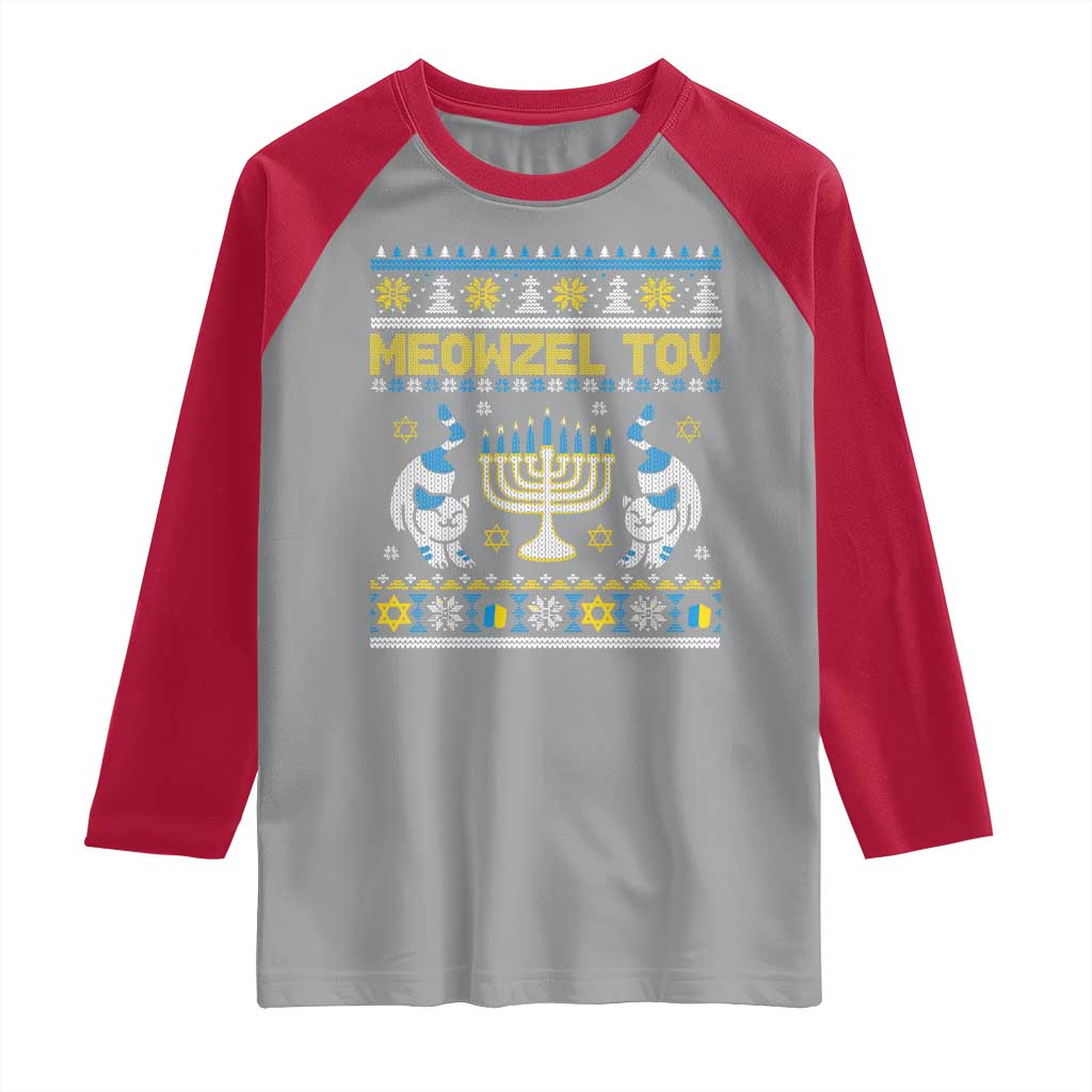 Funny Hanukkah Cat Raglan Shirt Meowzel Tov Chanukah Jewish Ugly Sweater Hanukkah TS02 Sport Gray Red Print Your Wear