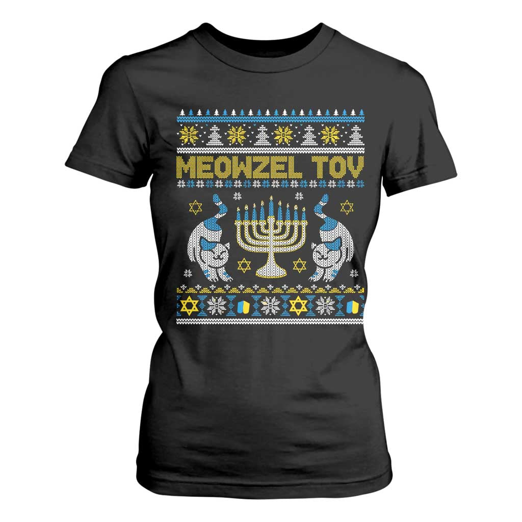 Funny Hanukkah Cat T Shirt For Women Meowzel Tov Chanukah Jewish Ugly Sweater Hanukkah TS02 Black Print Your Wear